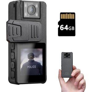 Body Camera 3000mAh, 1296P Camcorder with IR Night Vision, 64GB Body Cam